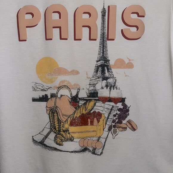 Organic Collective XS White Peach red Black Eiffel Tower Paris Picnic Graphic T - Picture 3 of 8